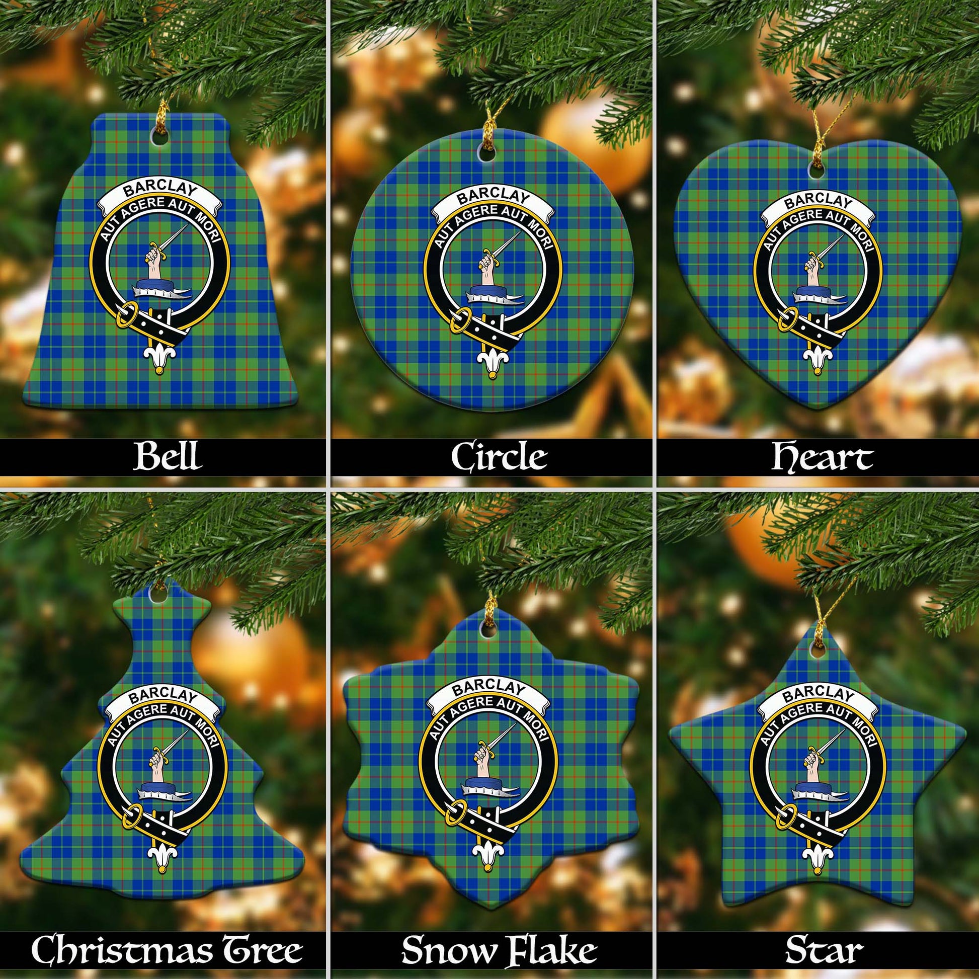 Barclay Hunting Ancient Tartan Christmas Ornaments with Family Crest Ceramic Bell Pack 1: ornament * 1 piece - Tartanvibesclothing