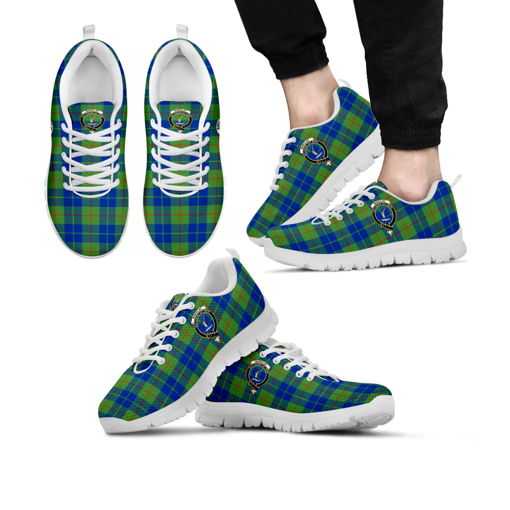 Barclay Hunting Ancient Tartan Sneakers with Family Crest Kid's Sneakers - Tartan Vibes Clothing