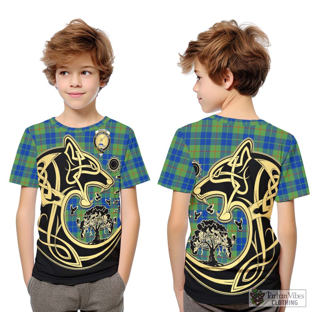 Barclay Hunting Ancient Tartan Kid T-Shirt with Family Crest Celtic Wolf Style Youth XL Size14 - Tartan Vibes Clothing