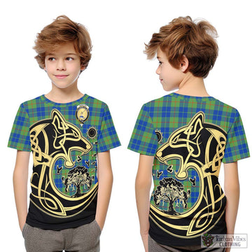 Barclay Hunting Ancient Tartan Kid T-Shirt with Family Crest Celtic Wolf Style