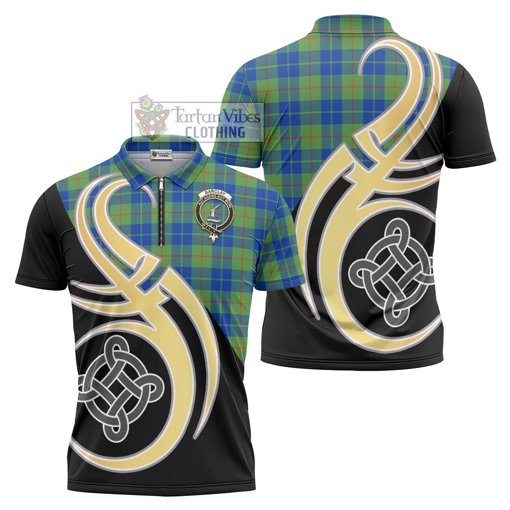 Tartan Vibes Clothing Barclay Hunting Ancient Tartan Zipper Polo Shirt with Family Crest and Celtic Symbol Style