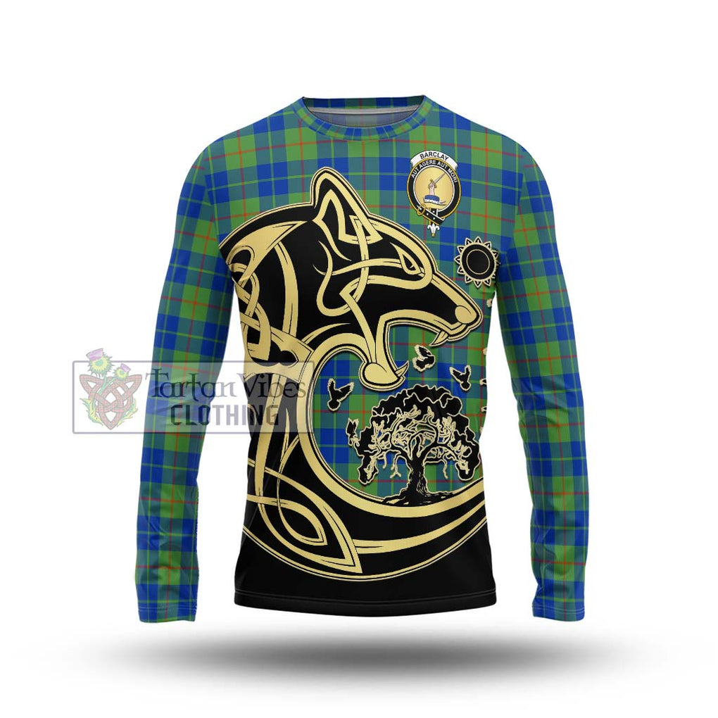 Barclay Hunting Ancient Tartan Long Sleeve T-Shirt with Family Crest Celtic Wolf Style Unisex - Tartan Vibes Clothing