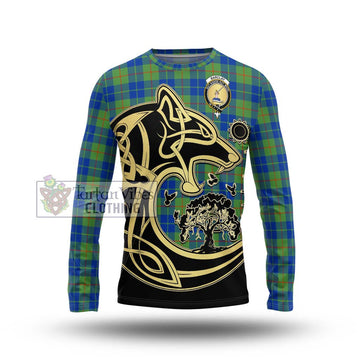 Barclay Hunting Ancient Tartan Long Sleeve T-Shirt with Family Crest Celtic Wolf Style