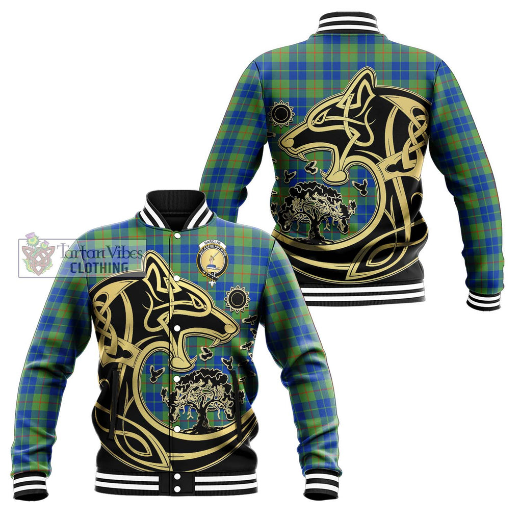 Barclay Hunting Ancient Tartan Baseball Jacket with Family Crest Celtic Wolf Style Unisex - Tartan Vibes Clothing