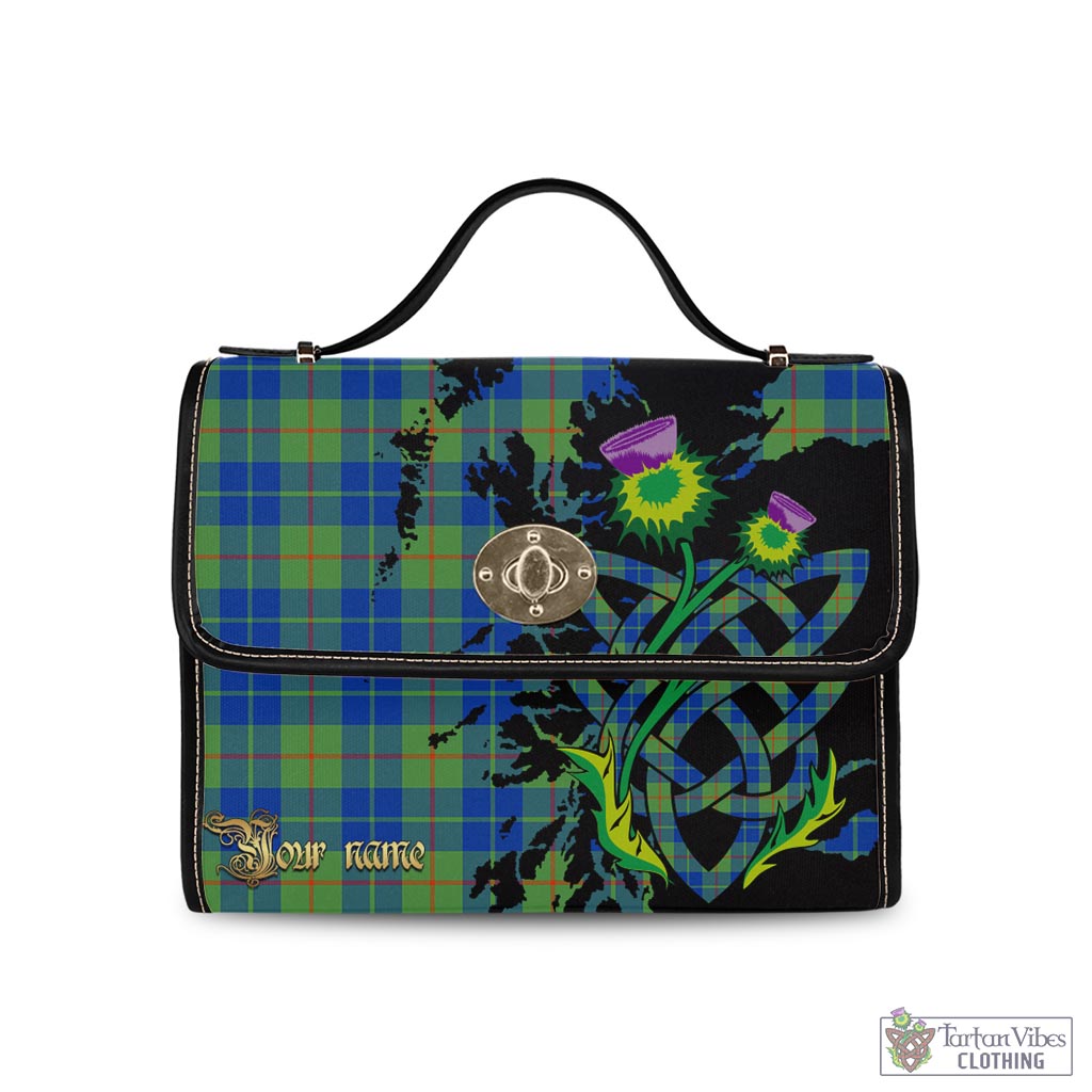 Tartan Vibes Clothing Barclay Hunting Ancient Tartan Waterproof Canvas Bag with Scotland Map and Thistle Celtic Accents