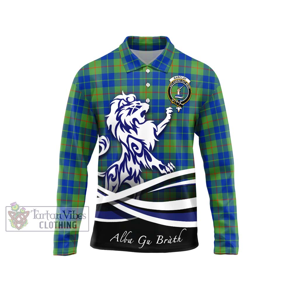 Barclay Hunting Ancient Tartan Long Sleeve Polo Shirt with Alba Gu Brath Regal Lion Emblem Unisex - Tartanvibesclothing Shop