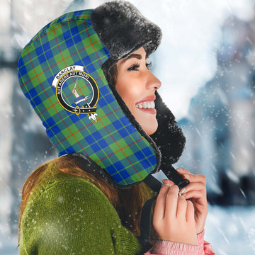 Barclay Hunting Ancient Tartan Winter Trapper Hat with Family Crest