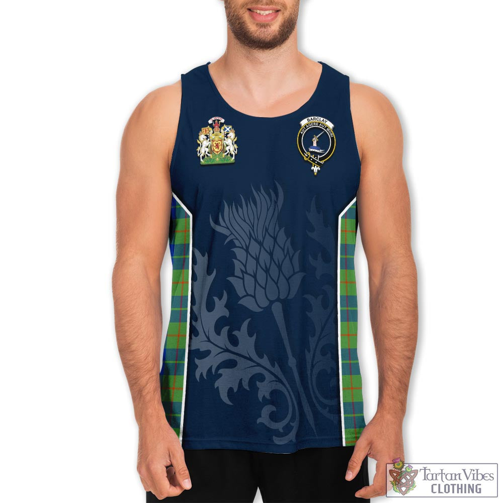 Tartan Vibes Clothing Barclay Hunting Ancient Tartan Men's Tanks Top with Family Crest and Scottish Thistle Vibes Sport Style