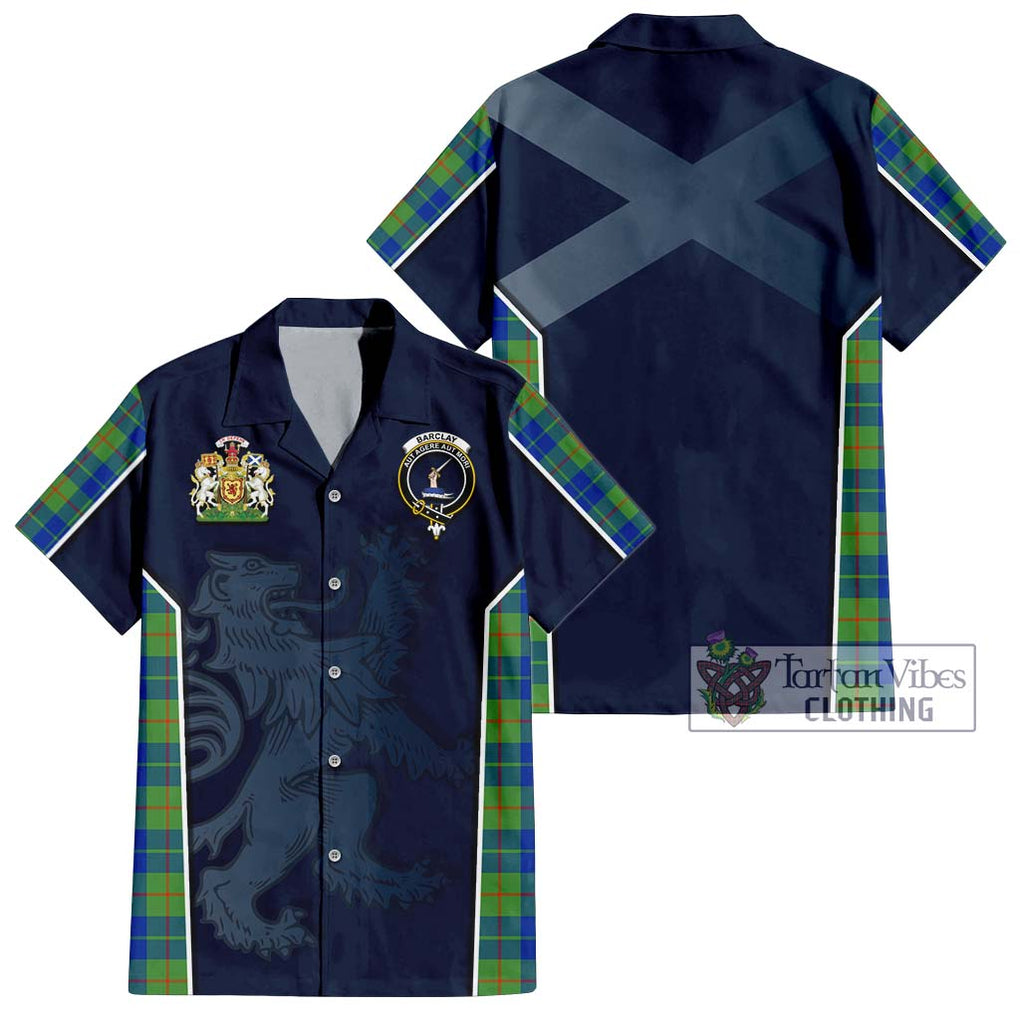 Barclay Hunting Ancient Tartan Short Sleeve Button Shirt with Family Crest and Lion Rampant Vibes Sport Style Kid - Tartan Vibes Clothing