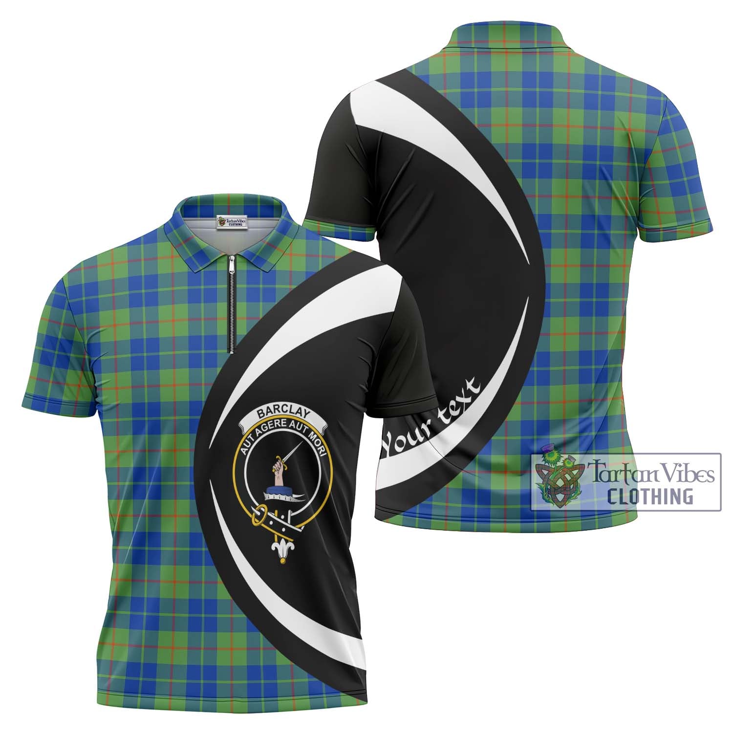 Tartan Vibes Clothing Barclay Hunting Ancient Tartan Zipper Polo Shirt with Family Crest Circle Style