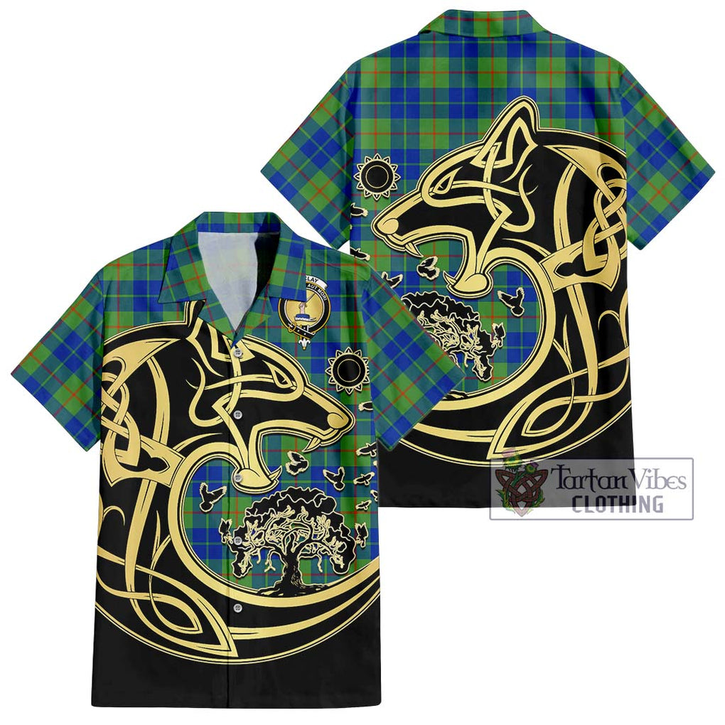 Barclay Hunting Ancient Tartan Short Sleeve Button Shirt with Family Crest Celtic Wolf Style Kid - Tartan Vibes Clothing