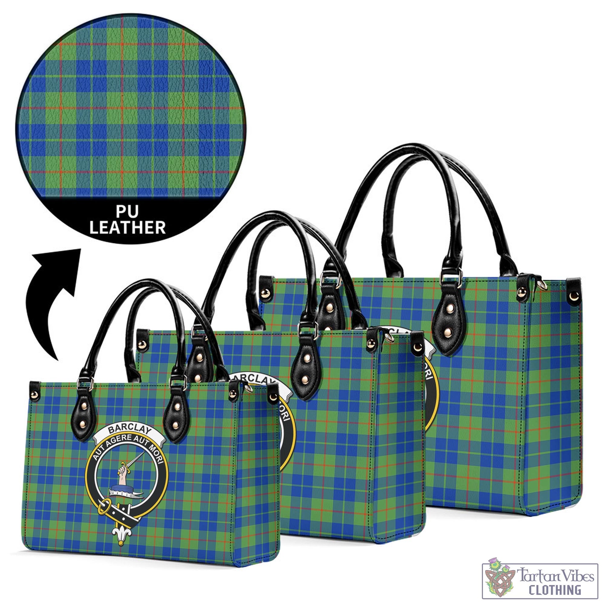 Tartan Vibes Clothing Barclay Hunting Ancient Tartan Luxury Leather Handbags with Family Crest