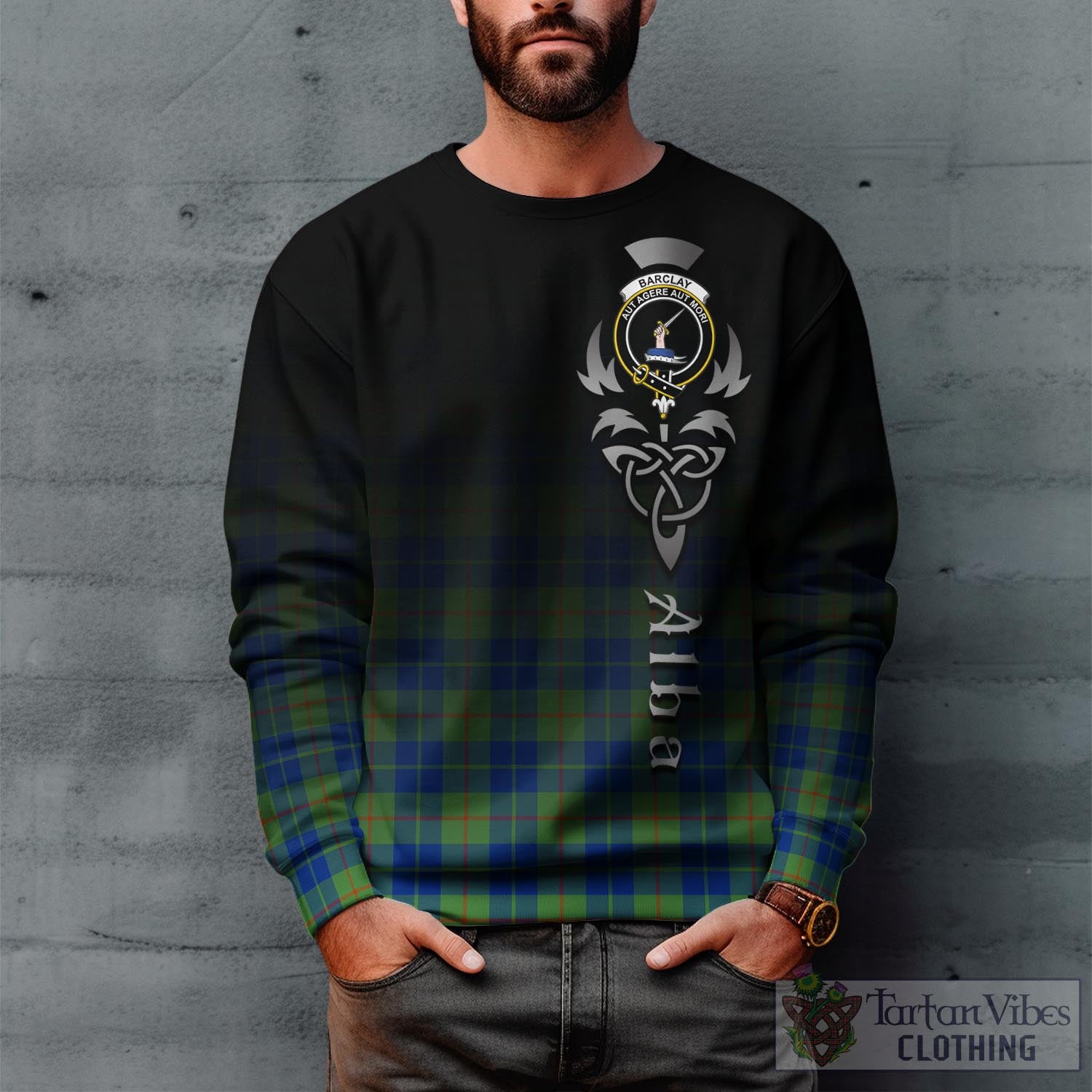 Tartan Vibes Clothing Barclay Hunting Ancient Tartan Sweatshirt Featuring Alba Gu Brath Family Crest Celtic Inspired