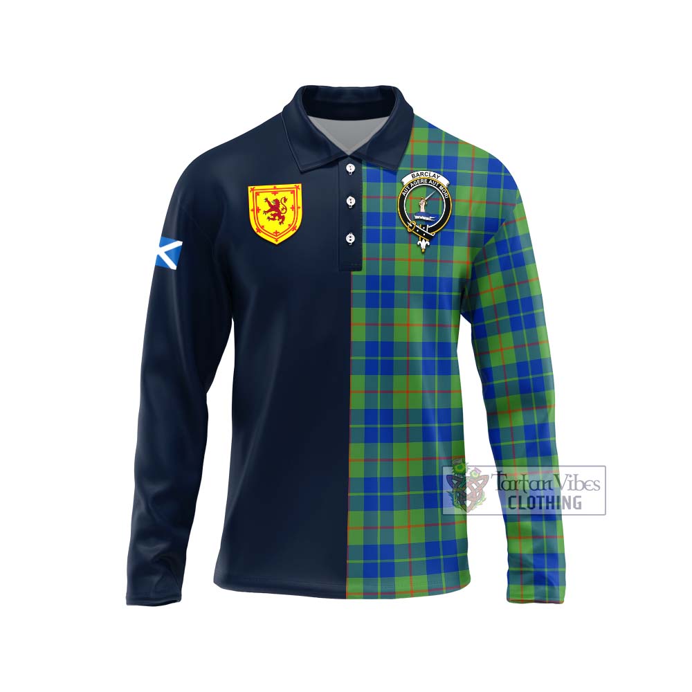 Tartan Vibes Clothing Barclay Hunting Ancient Tartan Long Sleeve Polo Shirt with Scottish Lion Royal Arm Half Style