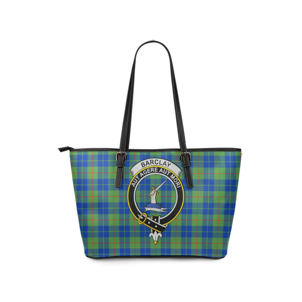 Barclay Hunting Ancient Tartan Leather Tote Bag with Family Crest - Tartanvibesclothing