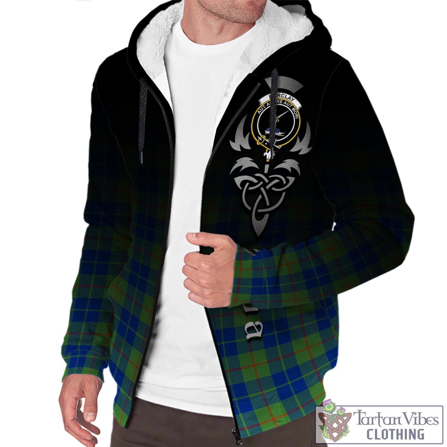 Tartan Vibes Clothing Barclay Hunting Ancient Tartan Sherpa Hoodie Featuring Alba Gu Brath Family Crest Celtic Inspired