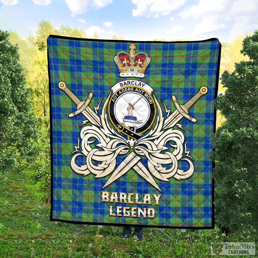 Tartan Vibes Clothing Barclay Hunting Ancient Tartan Quilt with Clan Crest and the Golden Sword of Courageous Legacy