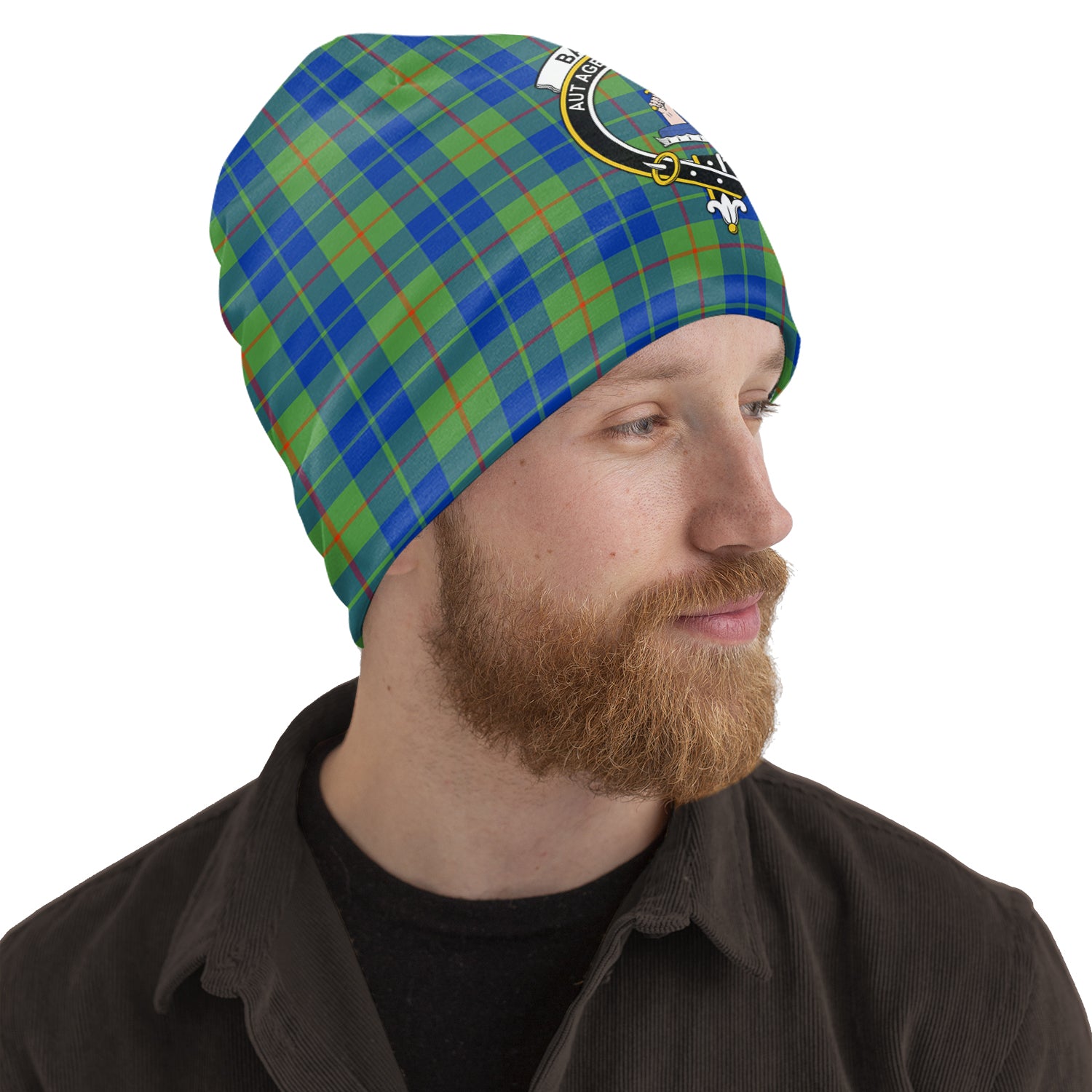 Barclay Hunting Ancient Tartan Beanies Hat with Family Crest One Size 22 inches 15.5 inches - Tartanvibesclothing