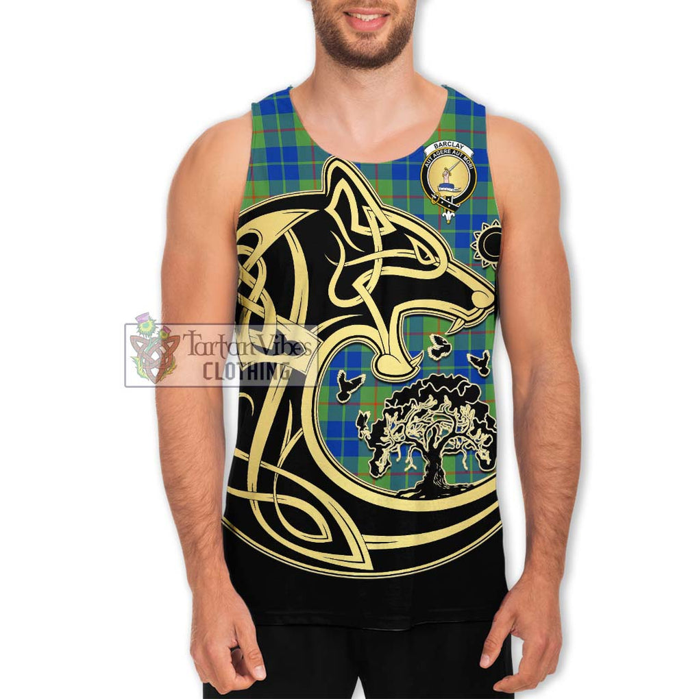 Barclay Hunting Ancient Tartan Men's Tank Top with Family Crest Celtic Wolf Style Men - Tartan Vibes Clothing