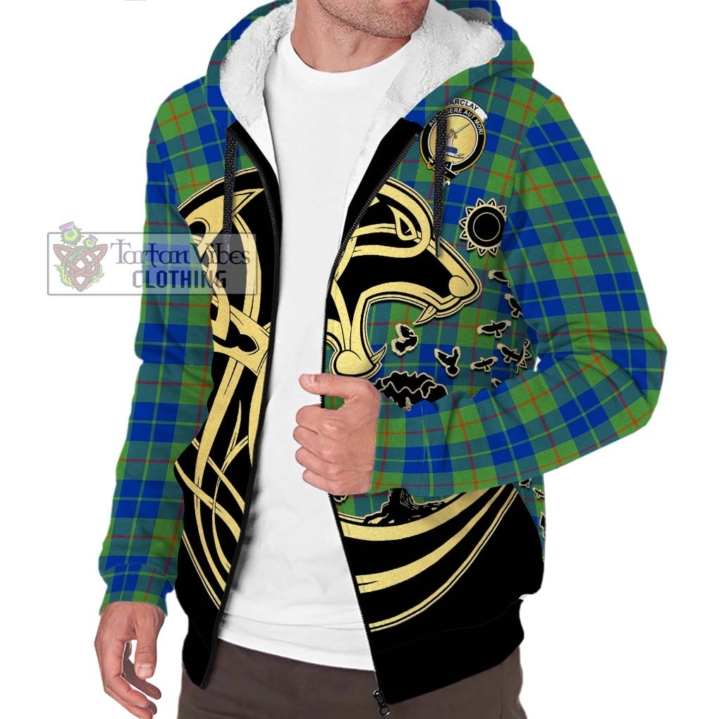 Barclay Hunting Ancient Tartan Sherpa Hoodie with Family Crest Celtic Wolf Style Unisex S - Tartan Vibes Clothing