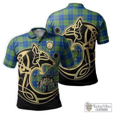 Barclay Hunting Ancient Tartan Polo Shirt with Family Crest Celtic Wolf Style