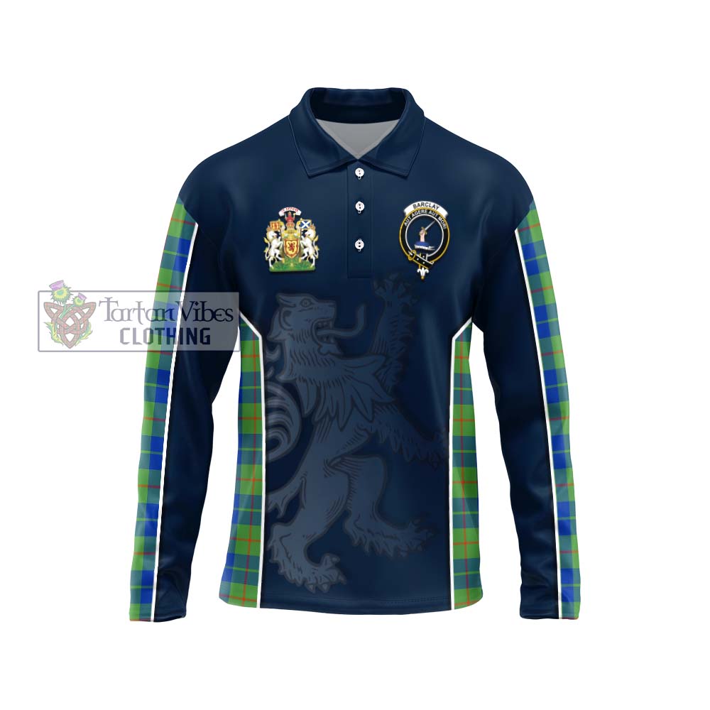 Barclay Hunting Ancient Tartan Long Sleeve Polo Shirt with Family Crest and Lion Rampant Vibes Sport Style Unisex - Tartan Vibes Clothing