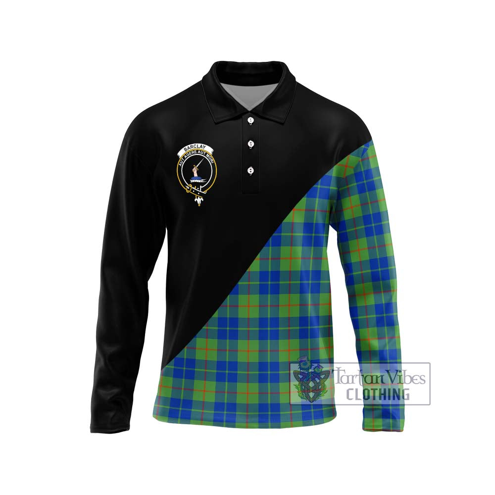 Barclay Hunting Ancient Tartan Long Sleeve Polo Shirt with Family Crest and Military Logo Style Unisex - Tartanvibesclothing Shop