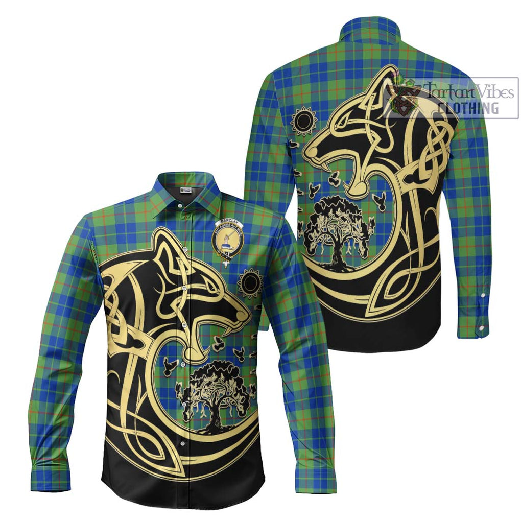 Barclay Hunting Ancient Tartan Long Sleeve Button Shirt with Family Crest Celtic Wolf Style Men's Shirt S - Tartan Vibes Clothing