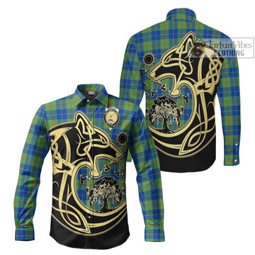 Barclay Hunting Ancient Tartan Long Sleeve Button Shirt with Family Crest Celtic Wolf Style