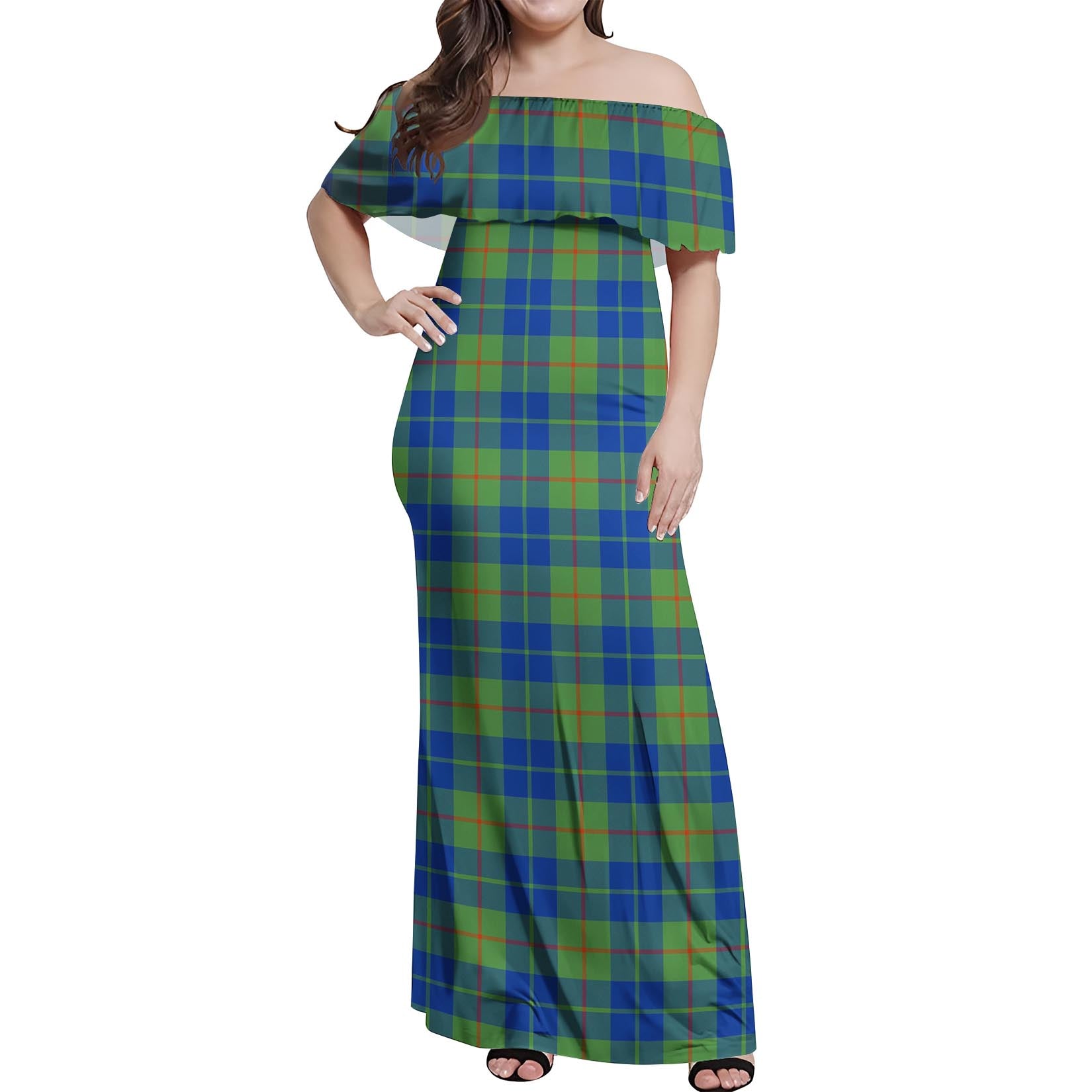 Barclay Hunting Ancient Tartan Off Shoulder Long Dress Women's Dress - Tartanvibesclothing