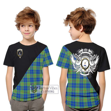 Barclay Hunting Ancient Tartan Kid T-Shirt with Family Crest and Military Logo Style