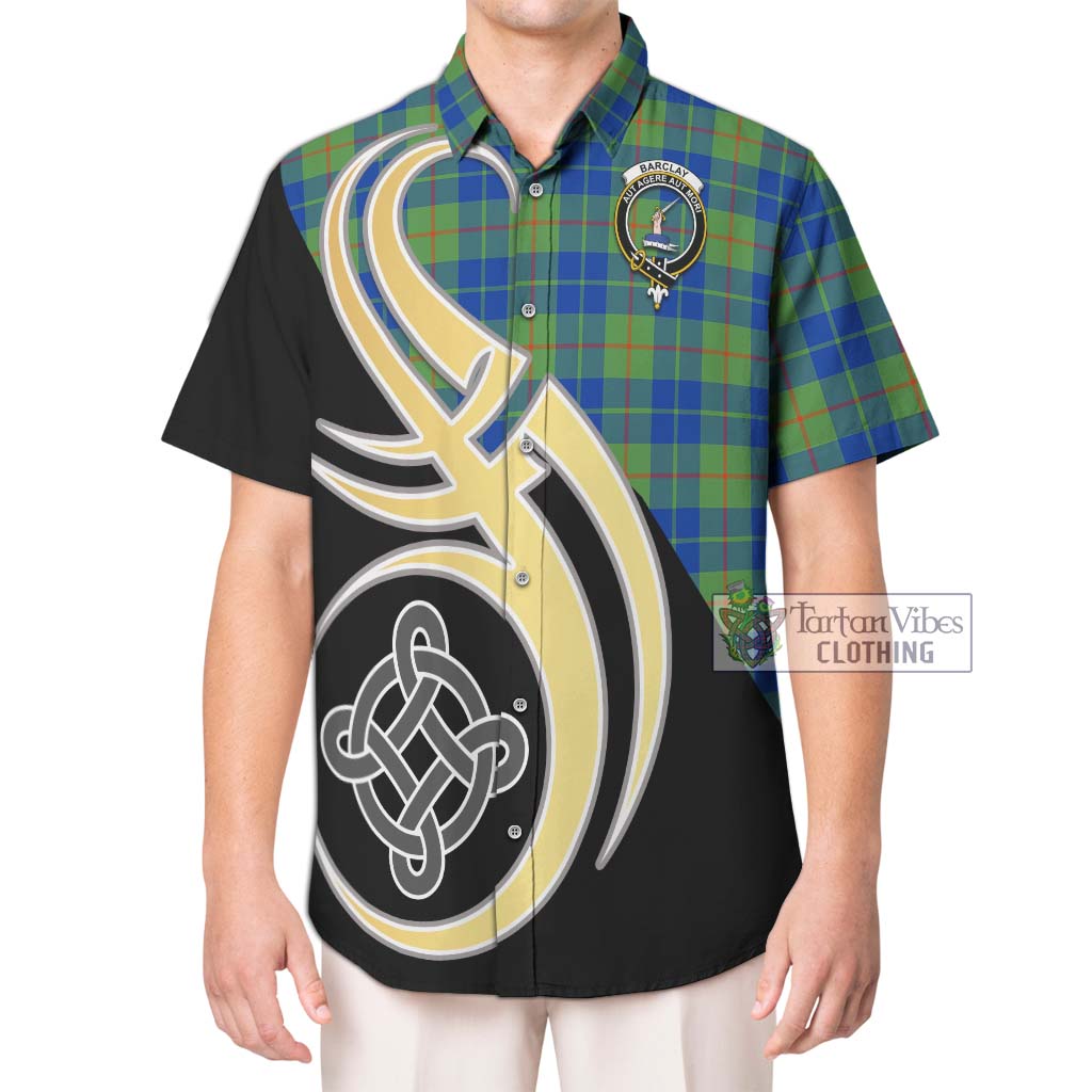 Barclay Hunting Ancient Tartan Short Sleeve Button Shirt with Family Crest and Celtic Symbol Style Kid - Tartan Vibes Clothing