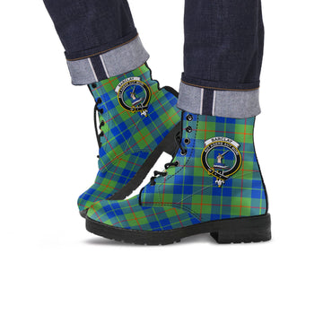 Barclay Hunting Ancient Tartan Leather Boots with Family Crest