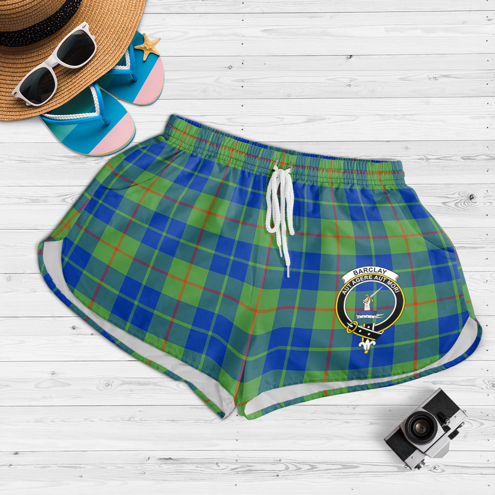 Barclay Hunting Ancient Tartan Womens Shorts with Family Crest - Tartanvibesclothing