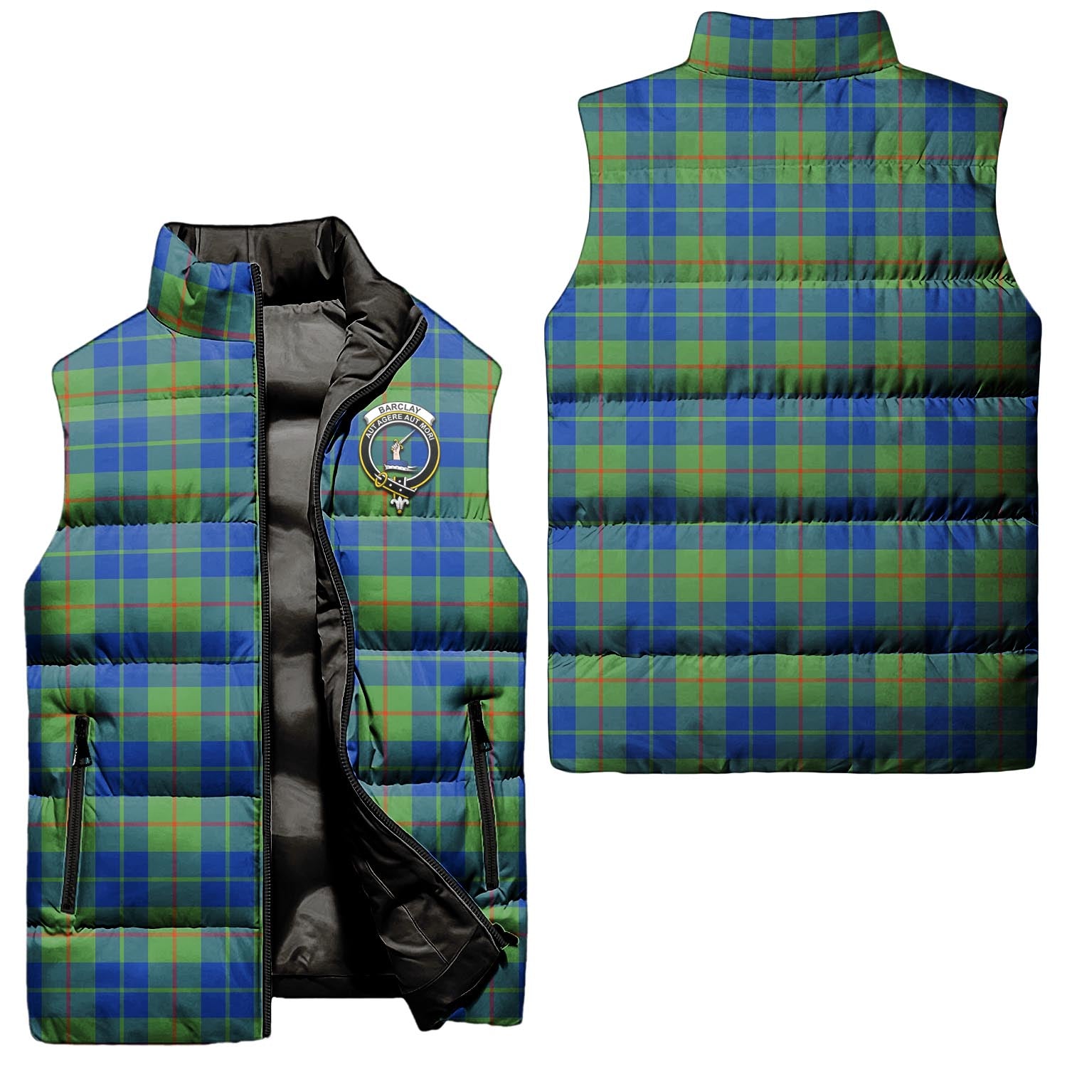 Barclay Hunting Ancient Tartan Sleeveless Puffer Jacket with Family Crest Unisex - Tartanvibesclothing