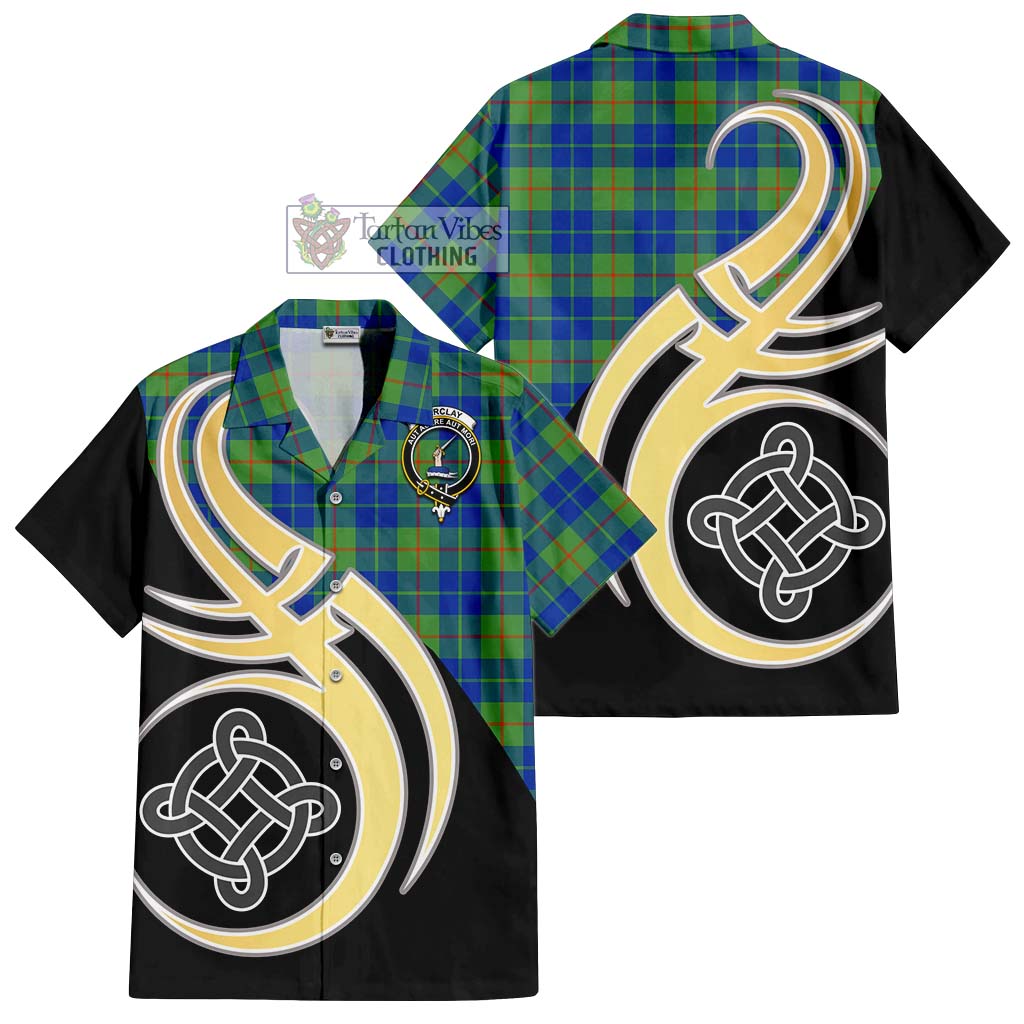 Barclay Hunting Ancient Tartan Short Sleeve Button Shirt with Family Crest and Celtic Symbol Style - Tartan Vibes Clothing