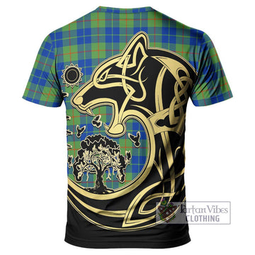 Barclay Hunting Ancient Tartan T-Shirt with Family Crest Celtic Wolf Style