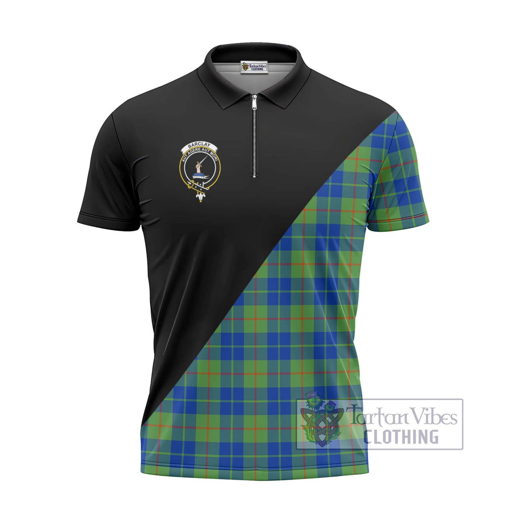 Barclay Hunting Ancient Tartan Zipper Polo Shirt with Family Crest and Military Logo Style - Tartanvibesclothing Shop