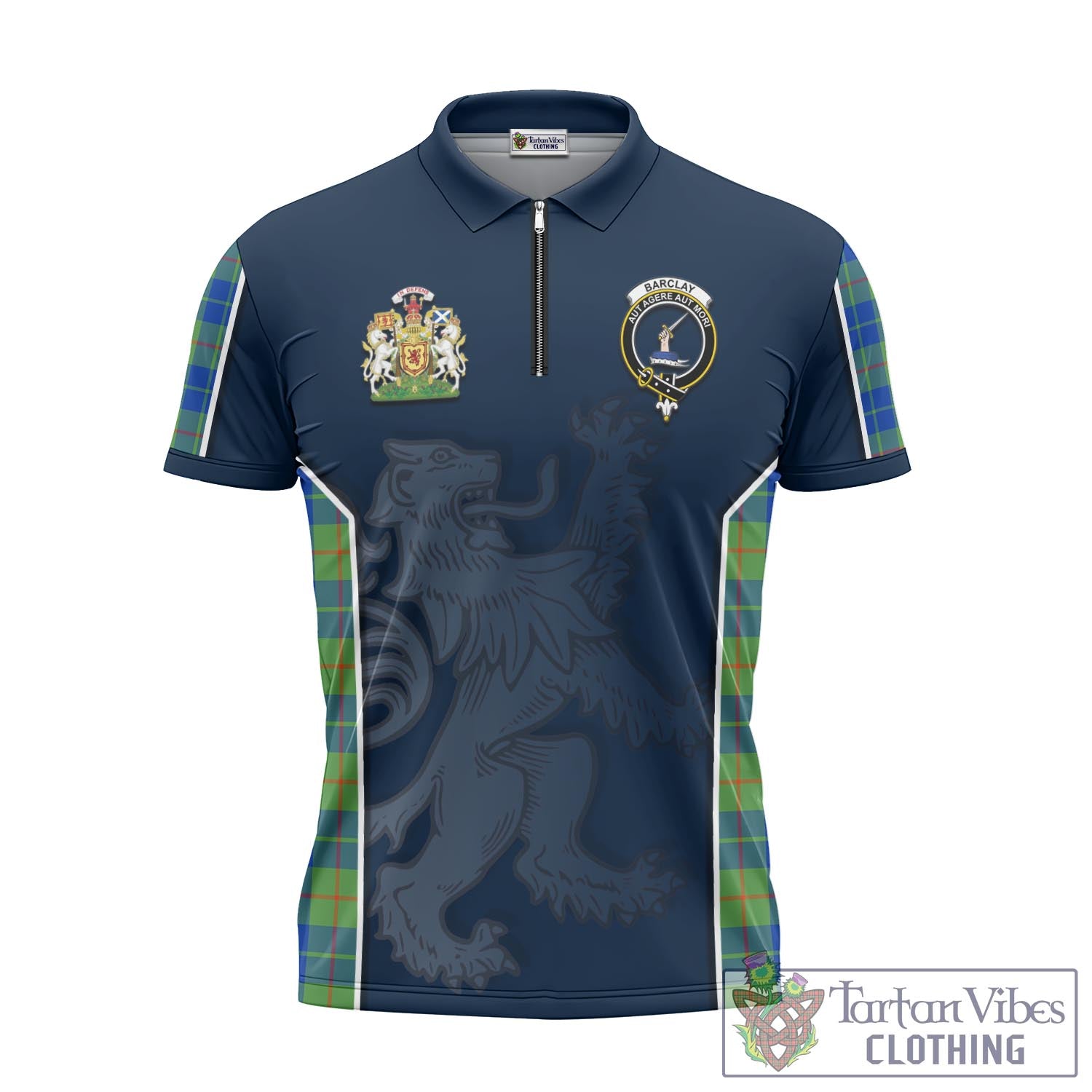 Tartan Vibes Clothing Barclay Hunting Ancient Tartan Zipper Polo Shirt with Family Crest and Lion Rampant Vibes Sport Style