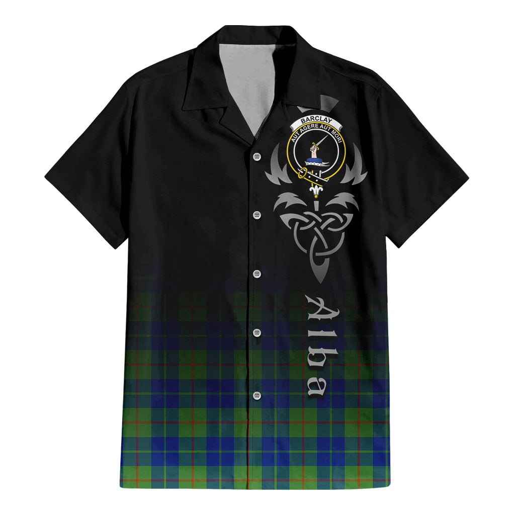 Tartan Vibes Clothing Barclay Hunting Ancient Tartan Short Sleeve Button Up Featuring Alba Gu Brath Family Crest Celtic Inspired