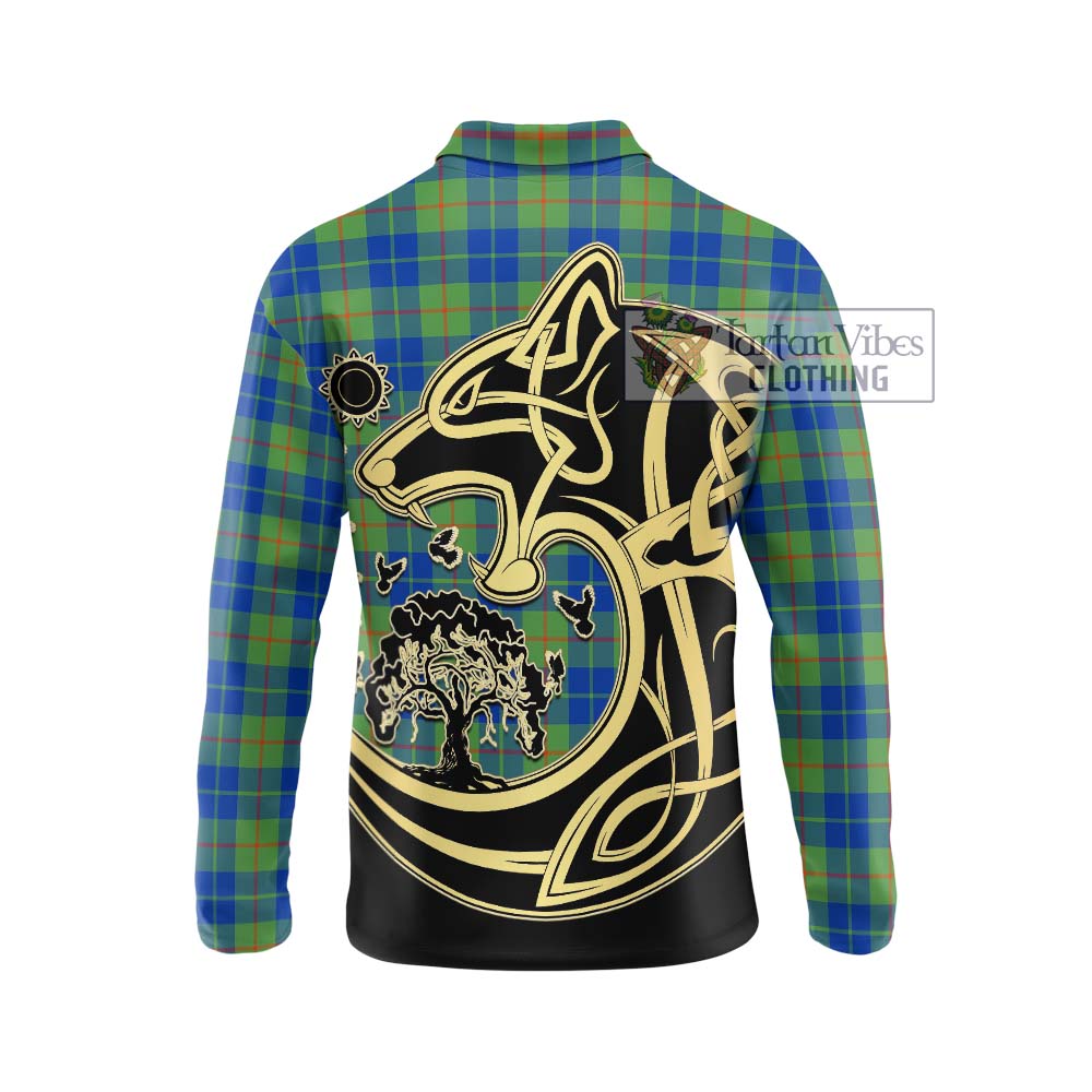 Barclay Hunting Ancient Tartan Long Sleeve Polo Shirt with Family Crest Celtic Wolf Style - Tartanvibesclothing Shop