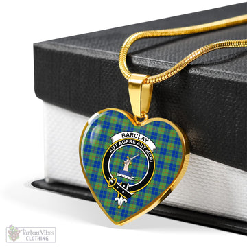 Barclay Hunting Ancient Tartan Heart Necklace with Family Crest