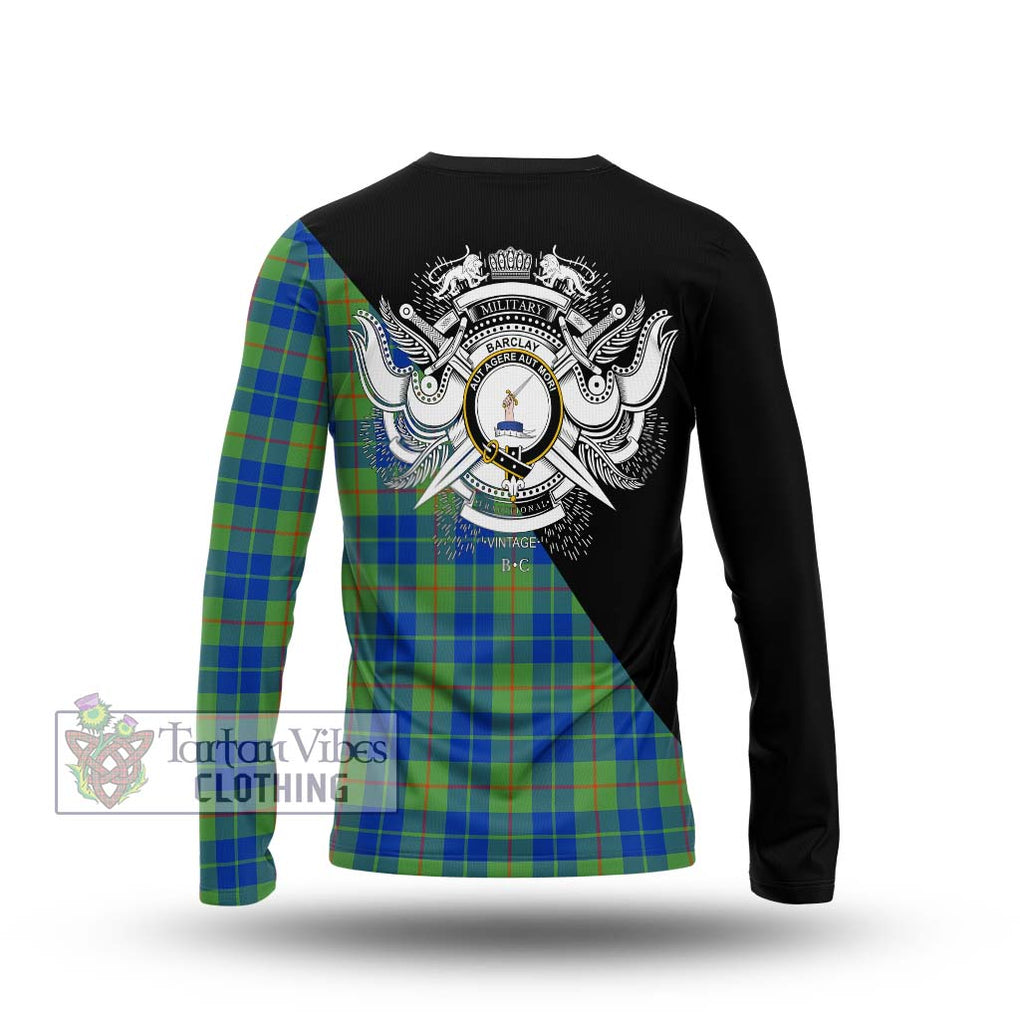 Barclay Hunting Ancient Tartan Long Sleeve T-Shirt with Family Crest and Military Logo Style - Tartanvibesclothing Shop