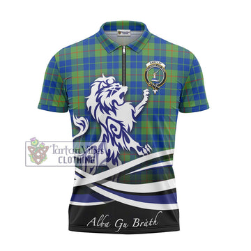 Barclay Hunting Ancient Tartan Zipper Polo Shirt with Alba Gu Brath Regal Lion Emblem