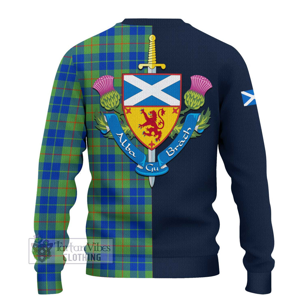 Tartan Vibes Clothing Barclay Hunting Ancient Tartan Knitted Sweater with Scottish Lion Royal Arm Half Style