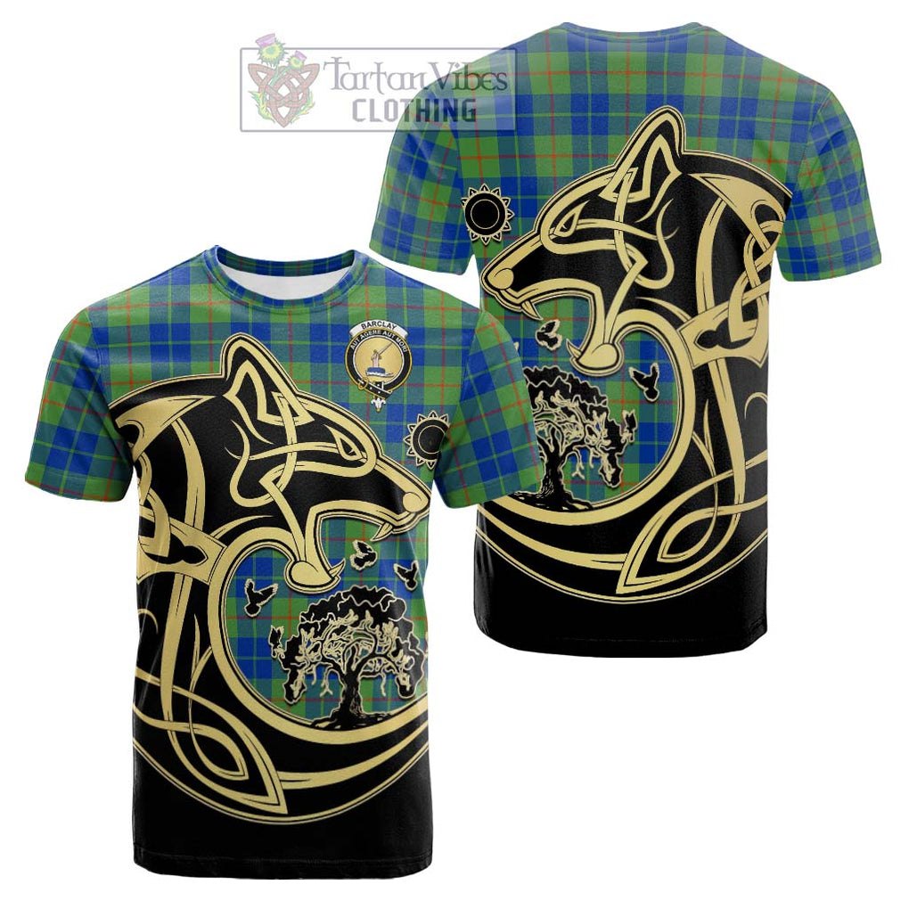 Tartan Vibes Clothing Barclay Hunting Ancient Tartan Cotton T-shirt with Family Crest Celtic Wolf Style