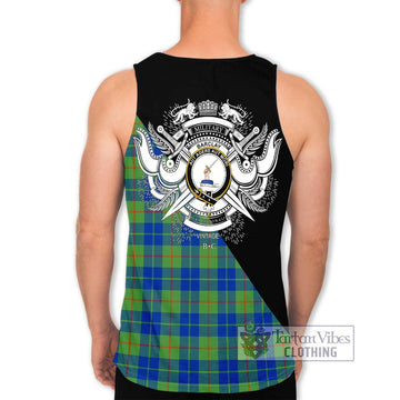 Barclay Hunting Ancient Tartan Men's Tank Top with Family Crest and Military Logo Style