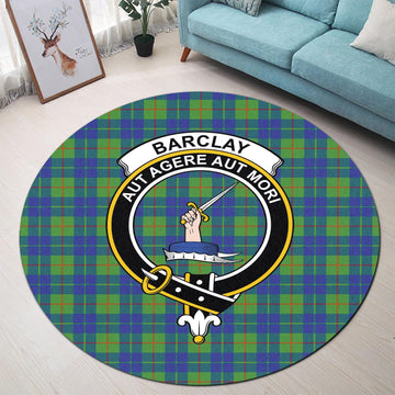 Barclay Hunting Ancient Tartan Round Rug with Family Crest