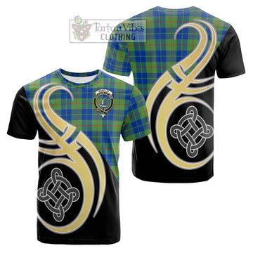 Barclay Hunting Ancient Tartan Cotton T-shirt with Family Crest and Celtic Symbol Style