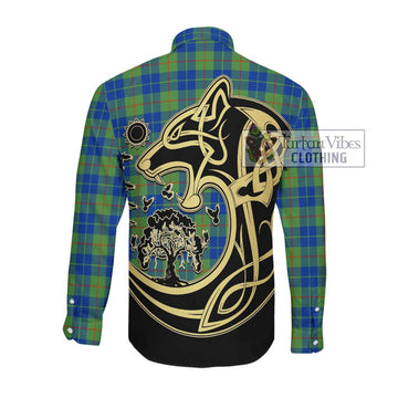 Barclay Hunting Ancient Tartan Long Sleeve Button Shirt with Family Crest Celtic Wolf Style